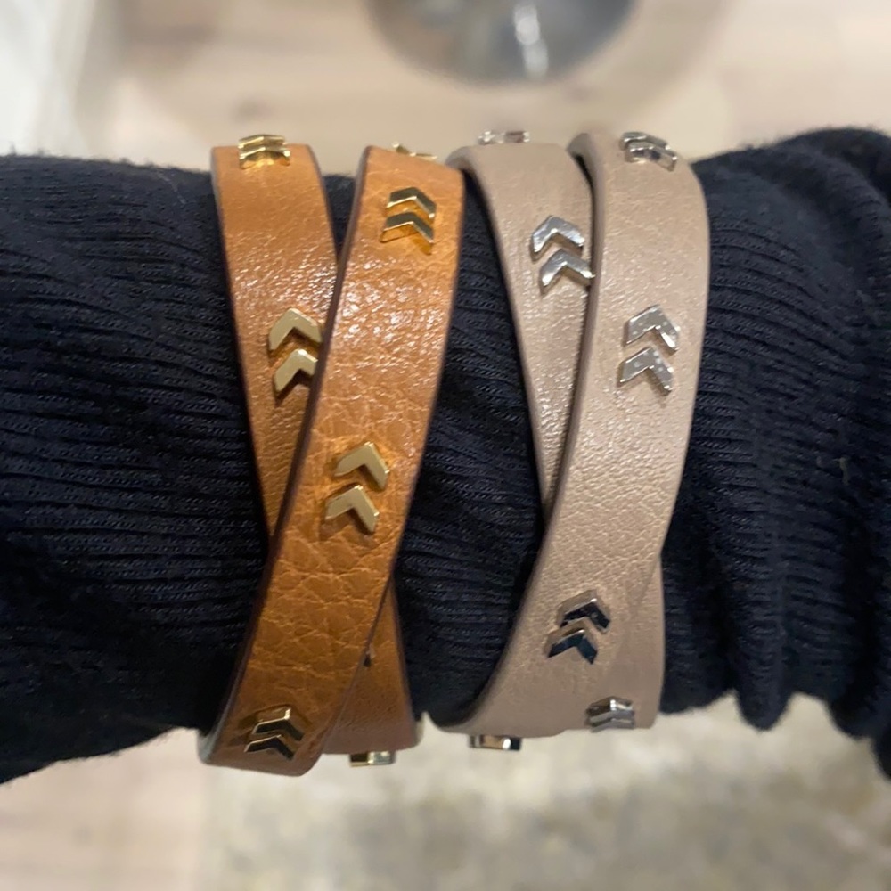 TWO Stella & Dot Chevron leather wrap bracelets